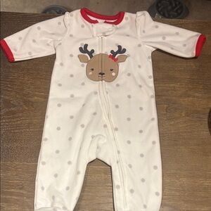 Carter's White and Red Reindeer Footie